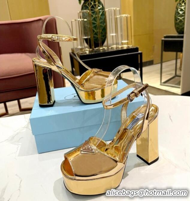 Best Price Prada Metallic Leather High Heel Platform Sandals 13cm Gold 122983