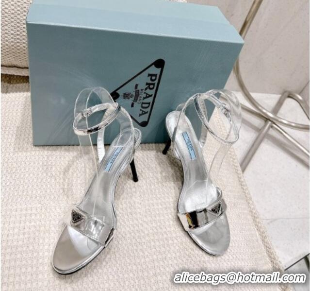 Low Cost Prada Metallic Leather High Heel Sandals 8.5cm Silver 020936