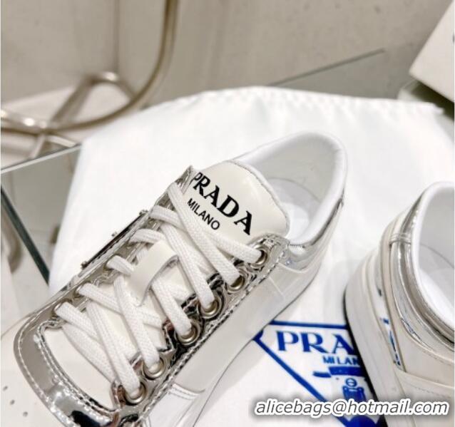 Good Quality Prada Downtown Perforated Leather Sneakers Silver 020939