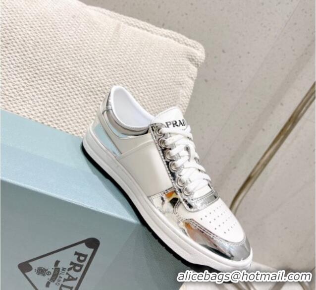 Good Quality Prada Downtown Perforated Leather Sneakers Silver 020939