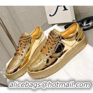 Low Cost Prada Downtown Metallic Leather Sneakers Gold 020940