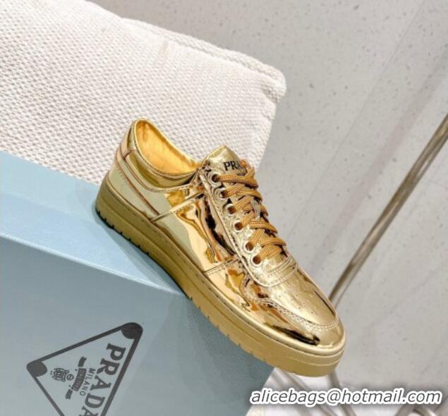 Low Cost Prada Downtown Metallic Leather Sneakers Gold 020940