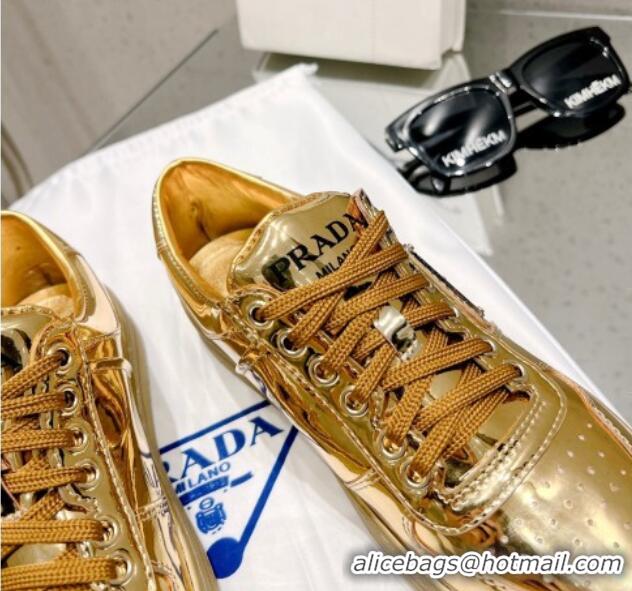 Low Cost Prada Downtown Metallic Leather Sneakers Gold 020940