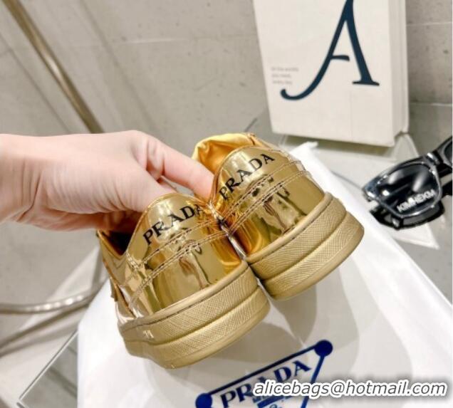 Low Cost Prada Downtown Metallic Leather Sneakers Gold 020940