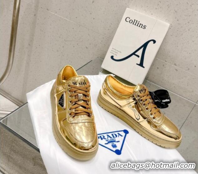 Low Cost Prada Downtown Metallic Leather Sneakers Gold 020940