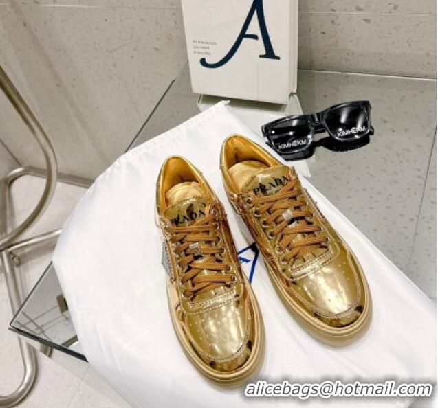 Low Cost Prada Downtown Metallic Leather Sneakers Gold 020940