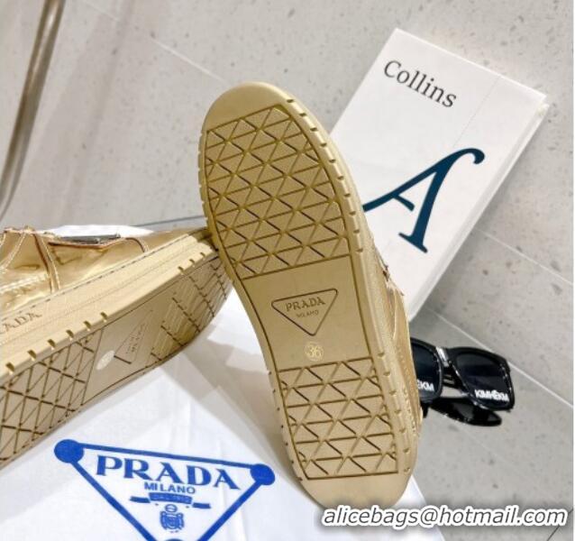 Low Cost Prada Downtown Metallic Leather Sneakers Gold 020940