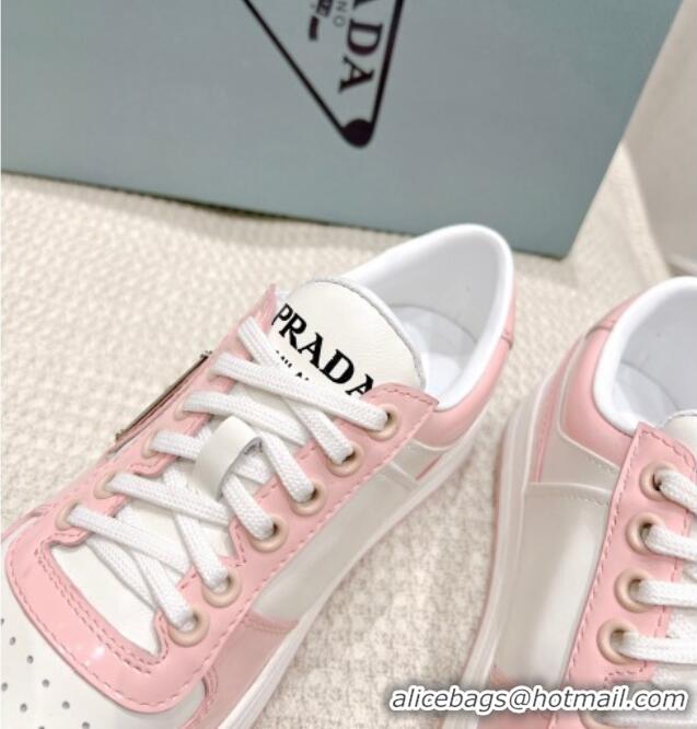 Best Luxury Prada Downtown Perforated Leather Sneakers Pink 020941