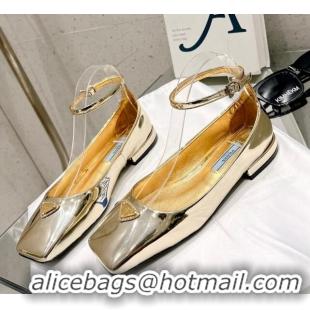 Low Price Prada Metallic Leather Ballerinas Flat Gold 020951