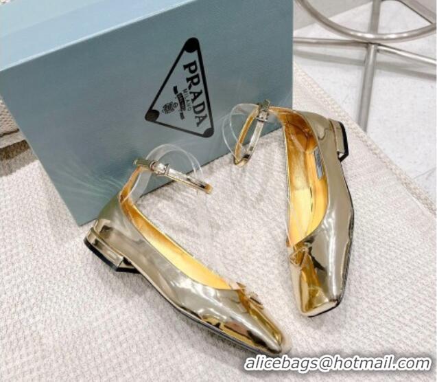 Low Price Prada Metallic Leather Ballerinas Flat Gold 020951