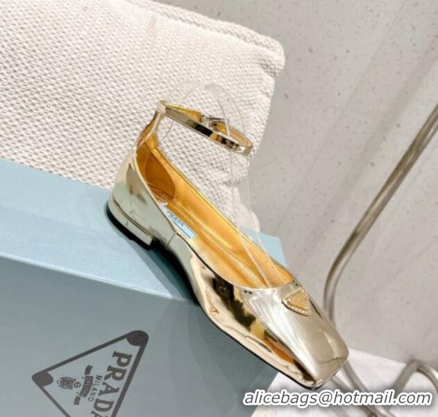 Low Price Prada Metallic Leather Ballerinas Flat Gold 020951