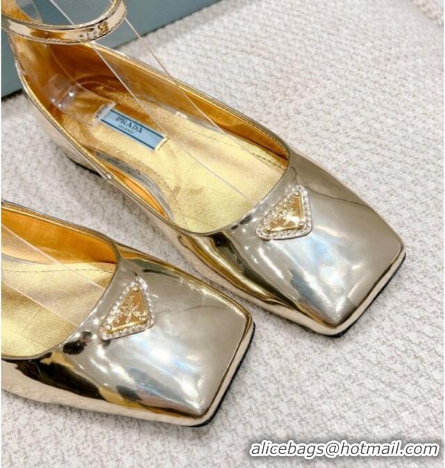 Low Price Prada Metallic Leather Ballerinas Flat Gold 020951