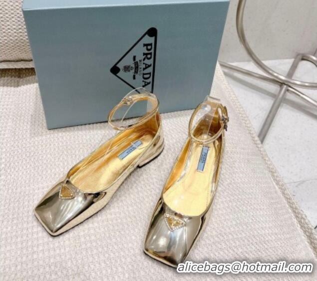 Low Price Prada Metallic Leather Ballerinas Flat Gold 020951