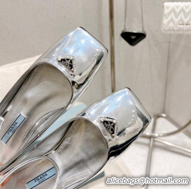 New Style Prada Metallic Leather Ballerinas Flat Silver 020952