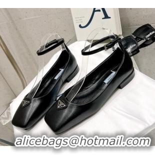 Best Price Prada Brushed Leather Ballerinas Flat Black 020953