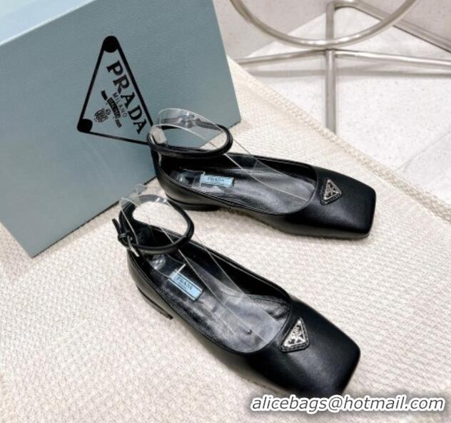 Best Price Prada Brushed Leather Ballerinas Flat Black 020953