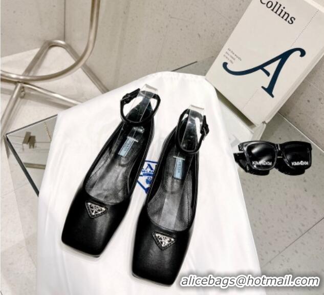 Best Price Prada Brushed Leather Ballerinas Flat Black 020953