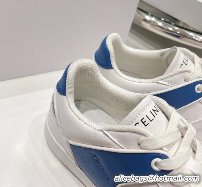 Super Quality Celine CT-04 Trainer Low Lace-up Sneakers in Calfskin White/Blue 020730