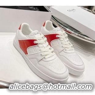 Duplicate Celine CT-04 Trainer Low Lace-up Sneakers in Calfskin White/Red 020731