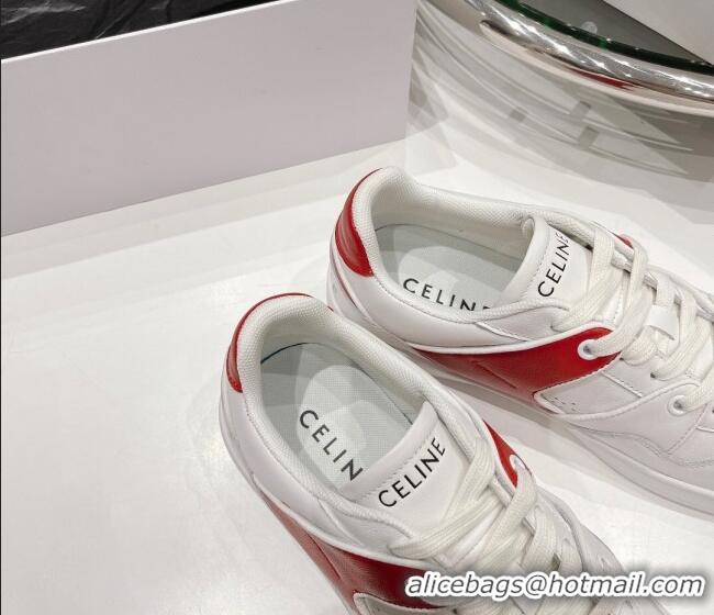 Duplicate Celine CT-04 Trainer Low Lace-up Sneakers in Calfskin White/Red 020731