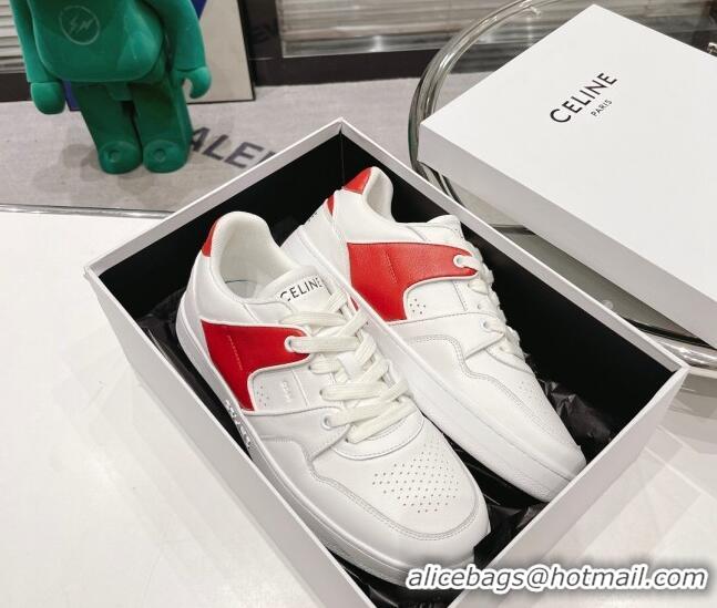 Duplicate Celine CT-04 Trainer Low Lace-up Sneakers in Calfskin White/Red 020731