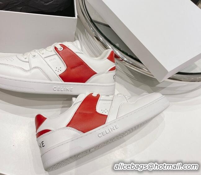 Duplicate Celine CT-04 Trainer Low Lace-up Sneakers in Calfskin White/Red 020731