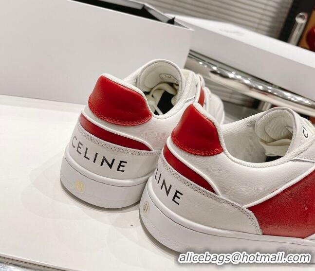 Duplicate Celine CT-04 Trainer Low Lace-up Sneakers in Calfskin White/Red 020731