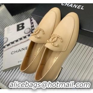 Top Quality Chanel Lambskin Loafers with Chain CC G39438 Beige