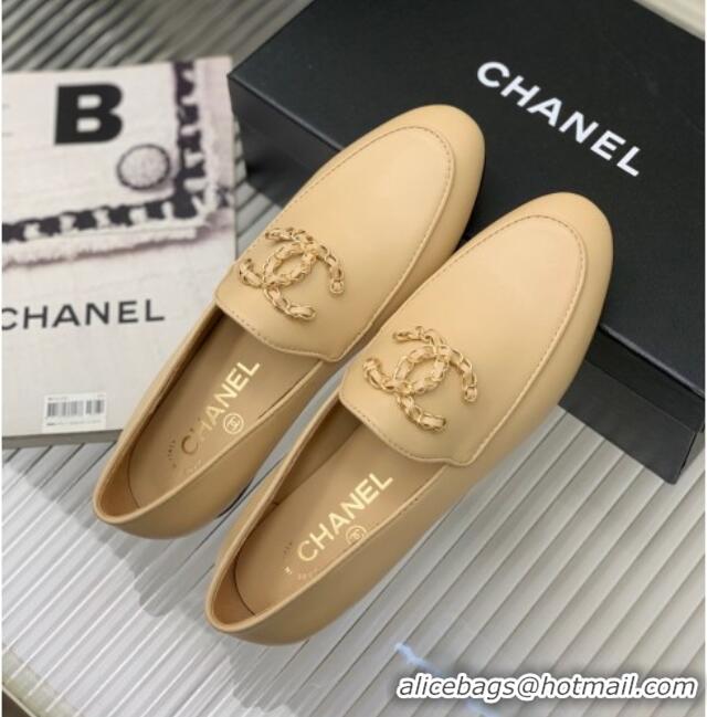 Top Quality Chanel Lambskin Loafers with Chain CC G39438 Beige