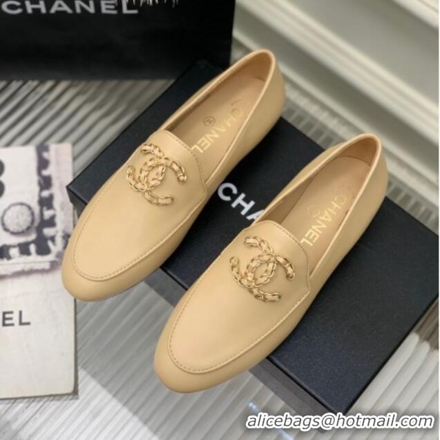 Top Quality Chanel Lambskin Loafers with Chain CC G39438 Beige