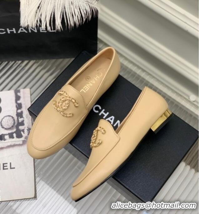 Top Quality Chanel Lambskin Loafers with Chain CC G39438 Beige