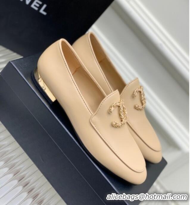 Top Quality Chanel Lambskin Loafers with Chain CC G39438 Beige