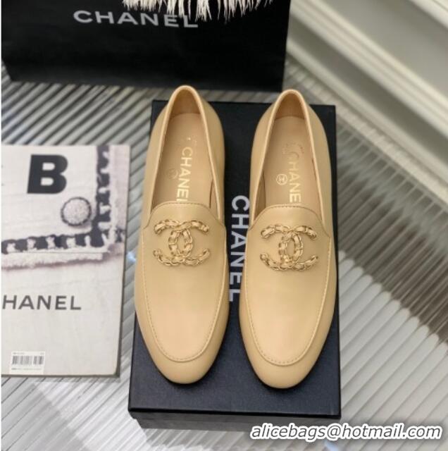 Top Quality Chanel Lambskin Loafers with Chain CC G39438 Beige