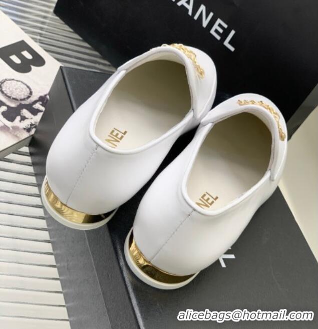 Most Popular Chanel Lambskin Loafers with Chain CC G39438 White