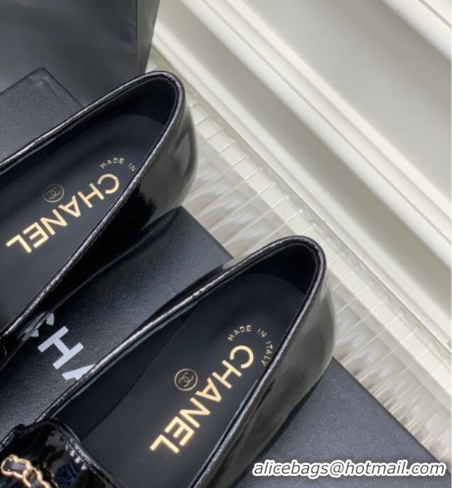 Best Price Chanel Patent Leather Loafers with Chain CC G39438 Black