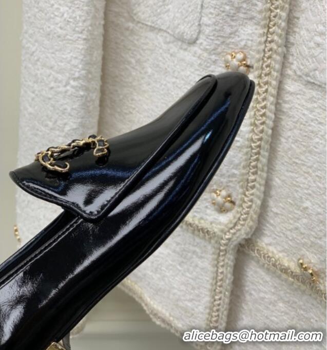 Best Price Chanel Patent Leather Loafers with Chain CC G39438 Black