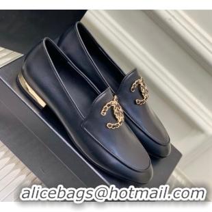 Discount Chanel Lambskin Loafers with Chain CC G39438 Black