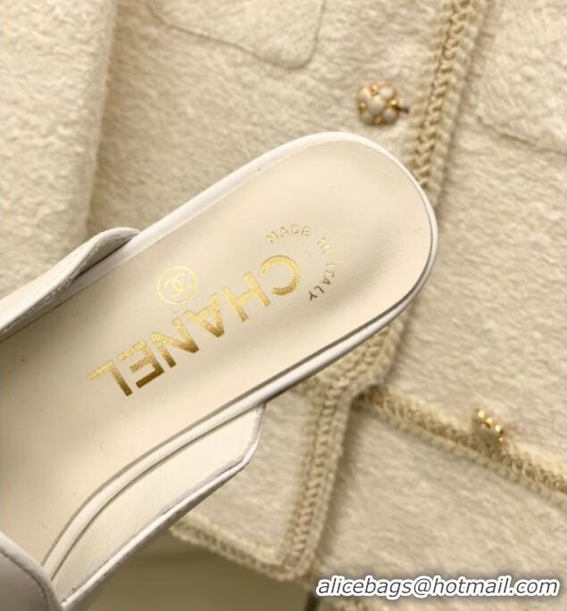 Good Quality Chanel Lambskin Mules with Chain CC G39438 White