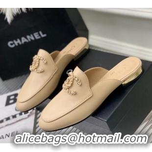 Low Price Chanel Lambskin Mules with Chain CC G39438 Beige