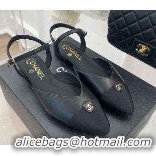 Unique Style Chanel Lambskin Flat Sandals with CC Tag Black 122239