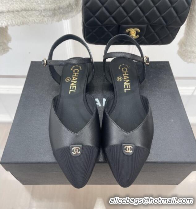 Unique Style Chanel Lambskin Flat Sandals with CC Tag Black 122239