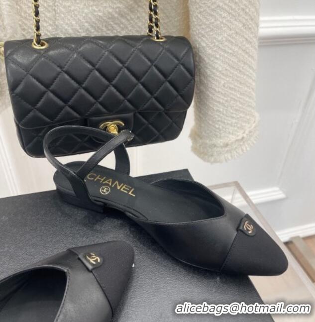 Unique Style Chanel Lambskin Flat Sandals with CC Tag Black 122239