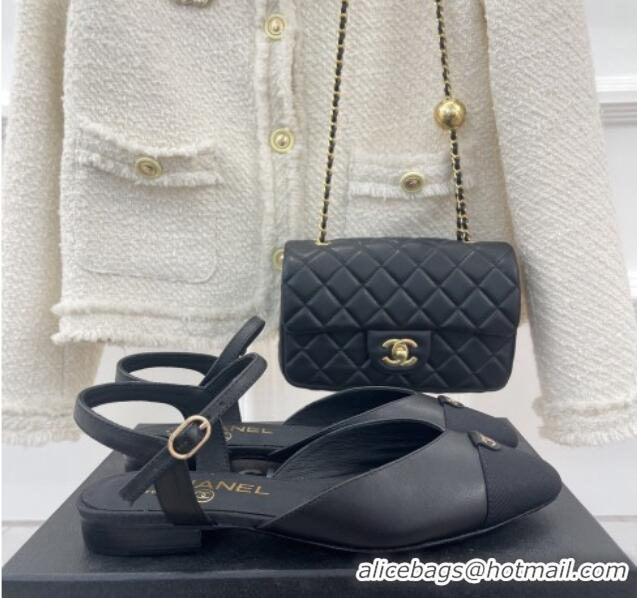 Unique Style Chanel Lambskin Flat Sandals with CC Tag Black 122239