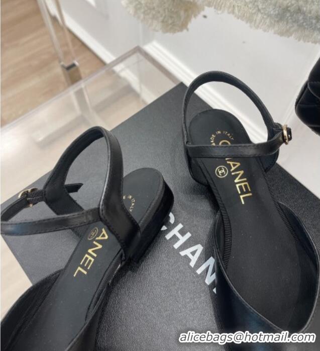 Unique Style Chanel Lambskin Flat Sandals with CC Tag Black 122239