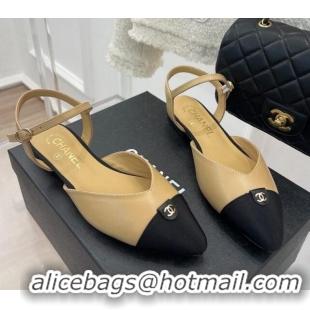 Perfect Chanel Lambskin Flat Sandals with CC Tag Beige 122240