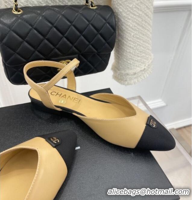 Perfect Chanel Lambskin Flat Sandals with CC Tag Beige 122240