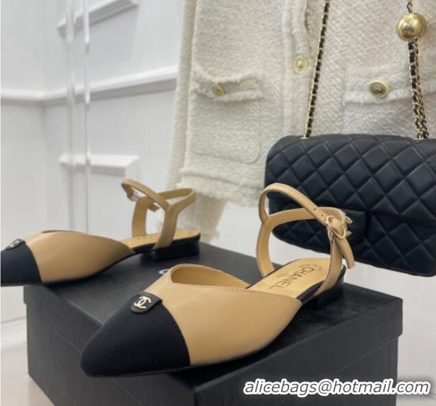 Perfect Chanel Lambskin Flat Sandals with CC Tag Beige 122240