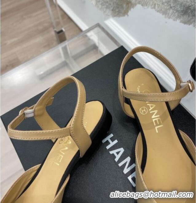 Perfect Chanel Lambskin Flat Sandals with CC Tag Beige 122240