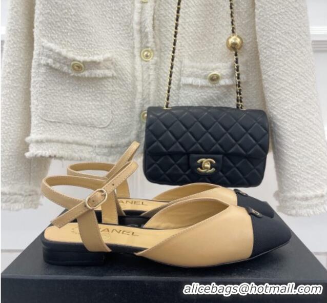 Perfect Chanel Lambskin Flat Sandals with CC Tag Beige 122240