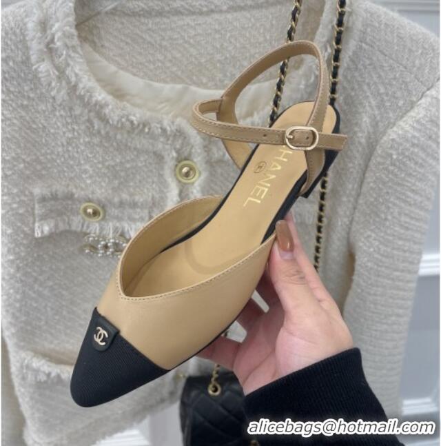 Perfect Chanel Lambskin Flat Sandals with CC Tag Beige 122240